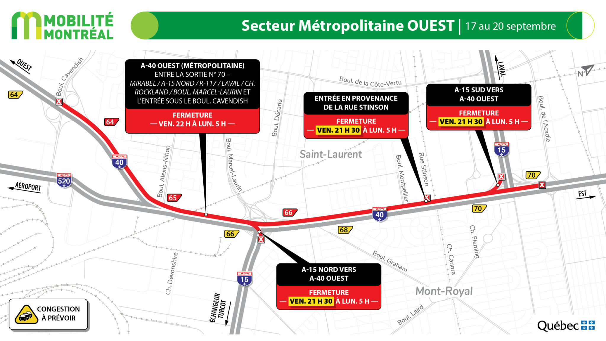 Fermetures majeures Mobilité Montréal
