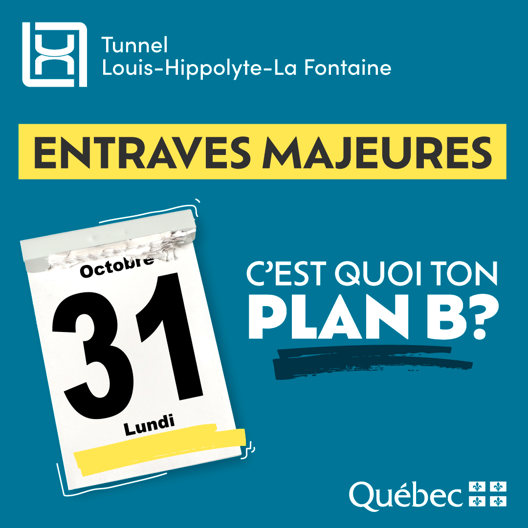 Trois des six voies du tunnel Louis-Hippolyte-La Fontaine fermées à compter du 31 octobre